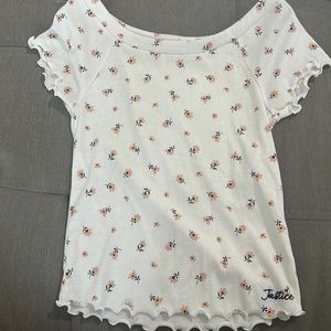 Justice off the shoulder lettuce trim crop top